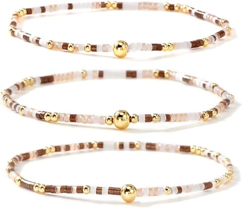 Gold Beaded Bracelets Stack for Women, 3PCS Colorful Bohemian Stackable Layered Adjustable Stretch Non-Tarnish Seed Beads Bracelet Set, Dainty Jewelry Fall Fashion Accessory Friendship Gift in Saudi Arabia