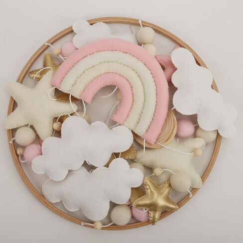 هاتف قوس قزح المحمول لسرير الأطفال - هاتف محمول بوهو قوس قزح باللونين الوردي والأبيض مع تفاصيل ذهبية in Kuwait