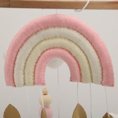 هاتف قوس قزح المحمول لسرير الأطفال - هاتف محمول بوهو قوس قزح باللونين الوردي والأبيض مع تفاصيل ذهبية in Kuwait