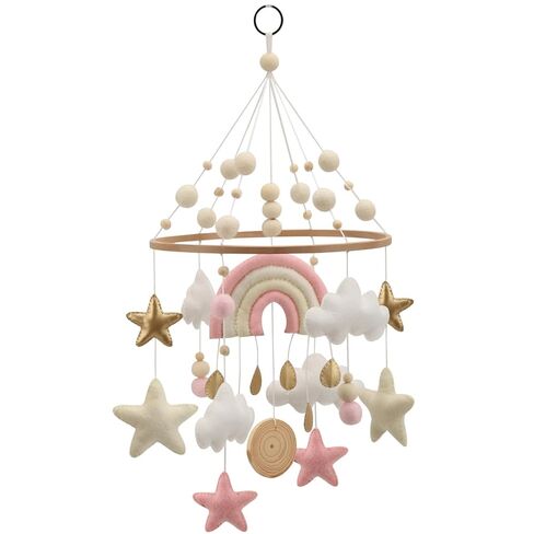 هاتف قوس قزح المحمول لسرير الأطفال - هاتف محمول بوهو قوس قزح باللونين الوردي والأبيض مع تفاصيل ذهبية in Kuwait
