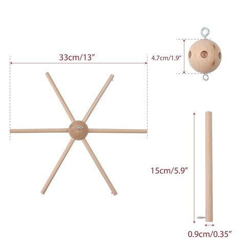 2Pcs DIY Baby Mobile Kit, Hanging Frame Hanger for Crib, Decorative Natural Wooden Wind Chime Equipment for Infant Boy Girl Home Nursery Bedroom Ceiling Wall Balcony, Craft, Toy Bell Accessories Decor in Saudi Arabia