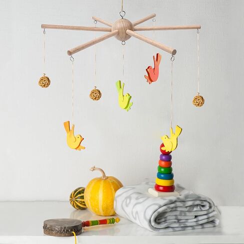2Pcs DIY Baby Mobile Kit, Hanging Frame Hanger for Crib, Decorative Natural Wooden Wind Chime Equipment for Infant Boy Girl Home Nursery Bedroom Ceiling Wall Balcony, Craft, Toy Bell Accessories Decor in Saudi Arabia