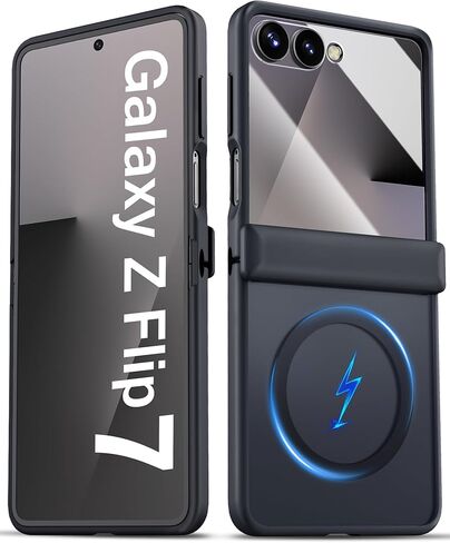 حافظة لهاتف سامسونج جالاكسي Z Flip 7 مع واقي مفصلي، متوافقة مع MagSafe، شحن لاسلكي، واقي شاشة أمامي، حافظة هاتف متينة للرجال والنساء لهاتف Galaxy Z Flip7، شفاف in Kuwait