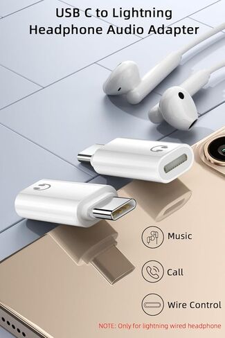 AreMe USB C to Lightning Headphone Audio Adapter, 2 Pack USB C Male to Lightning Female Earbuds Converter Support Line Control, Not for Charging/Data Transfer in Saudi Arabia