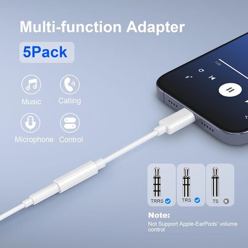 5-Pack USB-C to 3.5mm Headphone Jack Adapter, 24bit HiFi DAC, USB C to Aux Audio Dongle Cable for iPhone 17/16/15 Pro, 17/16/15 Pro Max, iPad Pro, MacBook, Samsung S21-25, Pixel 7-5 in Saudi Arabia