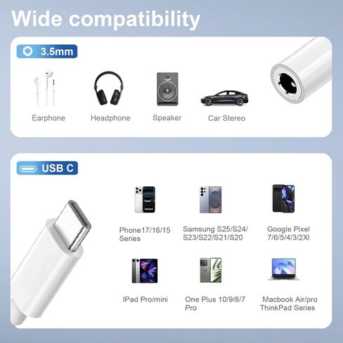 5-Pack USB-C to 3.5mm Headphone Jack Adapter, 24bit HiFi DAC, USB C to Aux Audio Dongle Cable for iPhone 17/16/15 Pro, 17/16/15 Pro Max, iPad Pro, MacBook, Samsung S21-25, Pixel 7-5 in Saudi Arabia
