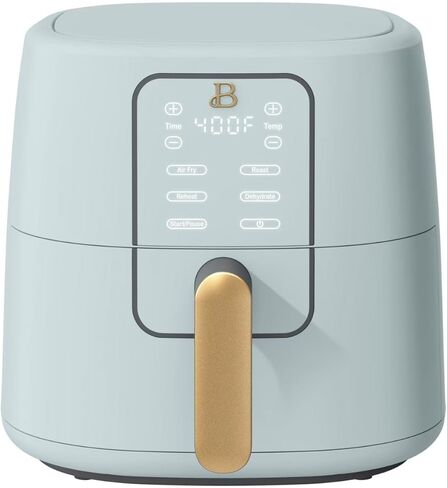 مقلاة هوائية رقمية من بيوتيفول درو باريمور سعة 6 كوارت، تقنية TurboCrisp، 4 إعدادات مسبقة، 170 درجة فهرنهايت - 400 درجة فهرنهايت، غير لاصقة، آمنة للاستخدام في غسالة الأطباق، 1750 وات. (الزهرة البرية بورسيني رمادي داكن) in Kuwait