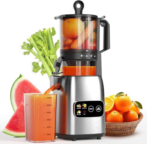 Kndko Juicer Machines with 5.4" Large Feed Chute, Cold Press Juicer for Whole Vegetables and Fruits, Stainless Steel Slow Masticating Juicer Easy to Clean, Self Feeding, High Juice Yield in Saudi Arabia
