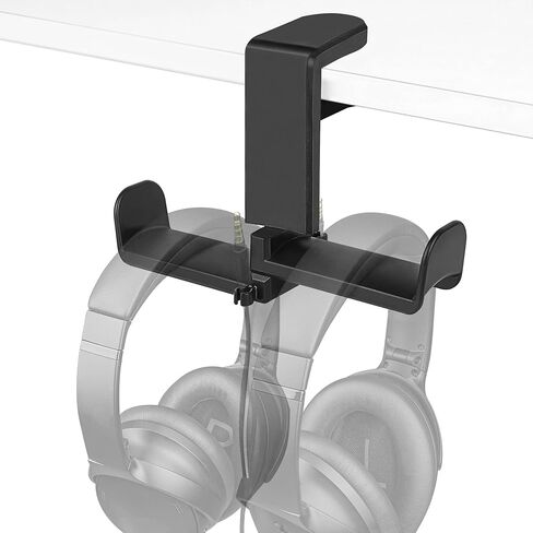 GEEKRIA PC Gaming Dual Headphone Stand, Clip On Desk Headphone Holder, 360 Rotation Adjustable, Under Desk Headset Holder Compatible with Sennheiser, Bose, Beats, Razer, Sony (Black) in Saudi Arabia