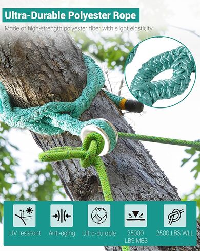 40203 حبل حبال حلقي، حبل تشجير 0.86 بوصة × 7.2 بوصة مع حلقة ألومنيوم 35 مم، تعديل 7 جيوب، حبال تشجير 25000 رطل MBS / 2500 رطل WLL، معدات تسلق الأشجار in Kuwait