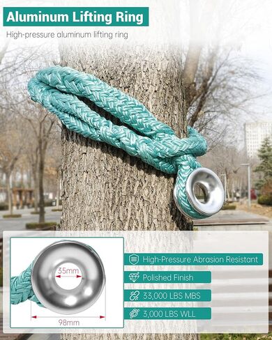 40203 حبل حبال حلقي، حبل تشجير 0.86 بوصة × 7.2 بوصة مع حلقة ألومنيوم 35 مم، تعديل 7 جيوب، حبال تشجير 25000 رطل MBS / 2500 رطل WLL، معدات تسلق الأشجار in Kuwait