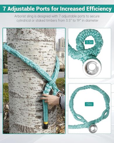 40203 حبل حبال حلقي، حبل تشجير 0.86 بوصة × 7.2 بوصة مع حلقة ألومنيوم 35 مم، تعديل 7 جيوب، حبال تشجير 25000 رطل MBS / 2500 رطل WLL، معدات تسلق الأشجار in Kuwait