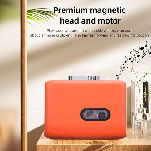 مسجل شريط كاسيت، مشغل شريط كاسيت محمول، كاسيت USB C إلى محول MP3، ميكروفون مدمج ومقبس سماعة الرأس، تسجيل عكسي على الشريط، برتقالي in Kuwait