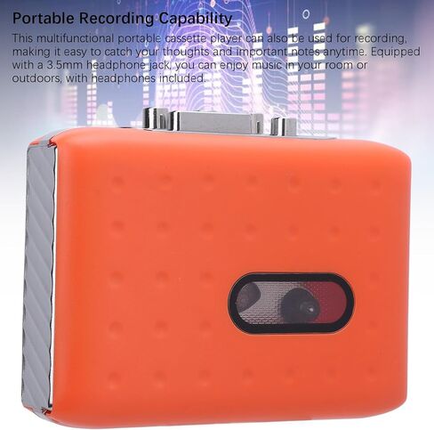 مسجل شريط كاسيت، مشغل شريط كاسيت محمول، كاسيت USB C إلى محول MP3، ميكروفون مدمج ومقبس سماعة الرأس، تسجيل عكسي على الشريط، برتقالي in Kuwait