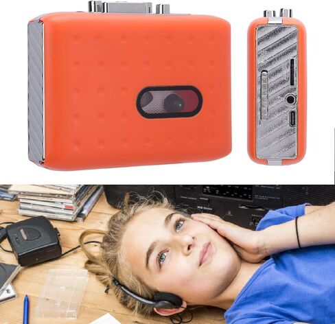 مسجل شريط كاسيت، مشغل شريط كاسيت محمول، كاسيت USB C إلى محول MP3، ميكروفون مدمج ومقبس سماعة الرأس، تسجيل عكسي على الشريط، برتقالي in Kuwait