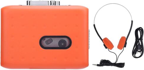 مسجل شريط كاسيت، مشغل شريط كاسيت محمول، كاسيت USB C إلى محول MP3، ميكروفون مدمج ومقبس سماعة الرأس، تسجيل عكسي على الشريط، برتقالي in Kuwait