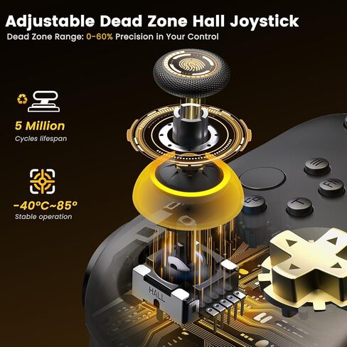 وحدات تحكم التبديل لـ Nintendo Switch/Lite/OLED ، Hall Anystick Wireless Switch Pro Support IOS Android ، لعبة الكمبيوتر السلكية عن بُعد مع Turbo (أسود) in Kuwait