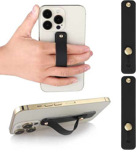 2Pcs Phone Loop Finger Holder, Silicone Phone Grip Phone Finger Strap Stand Universal Portable Finger Kickstand for Most Smartphones (2pcs-Black) in Saudi Arabia