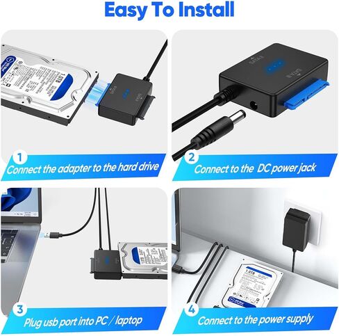 SATA to USB Adapter with Power Supply, Hard Drive Reader HDD Duplicator 5Gbps Data Transfer Recovery Converter for Seagate WD Hitachi Toshiba Internal 2.5'' SSD 3.5'' HDD, Up to 20TB, Support UASP in Kuwait