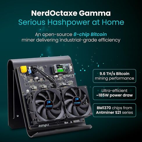 جهاز تعدين NerdOctaxe Gamma 9.6 TH/s Bitcoin ASIC - جهاز تعدين منزلي مفتوح المصدر مزود بـ BM1370 وWi-Fi وUSB-C ومجموعة كاملة ومصدر طاقة وحامل in Kuwait
