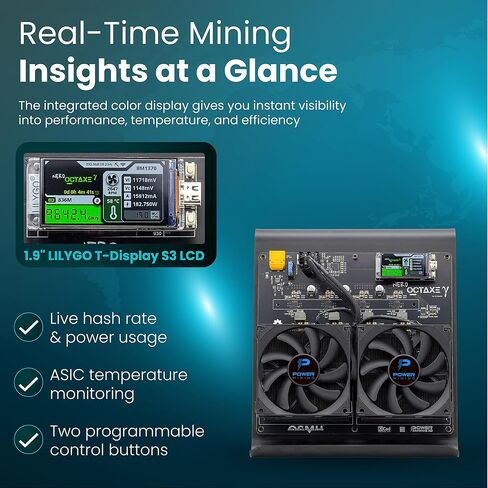 جهاز تعدين NerdOctaxe Gamma 9.6 TH/s Bitcoin ASIC - جهاز تعدين منزلي مفتوح المصدر مزود بـ BM1370 وWi-Fi وUSB-C ومجموعة كاملة ومصدر طاقة وحامل in Kuwait
