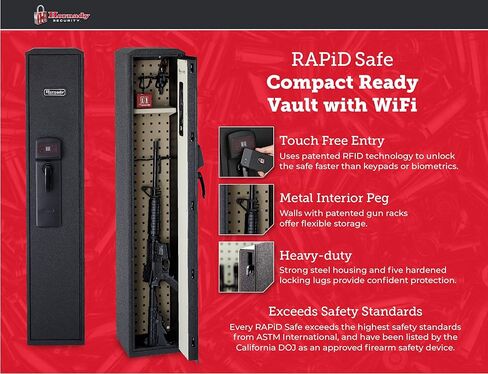 Hornady Rapid Safe Compact Ready Vault مع WiFi - احتفظ بأمان بعلامات التبويب على سلامتك باستخدام هاتفك الذكي - تقنية RFID للوصول الحر باللمس وغطاء فولاذي شديد التحمل لحماية الأشياء الثمينة، 98196WIFI in Kuwait