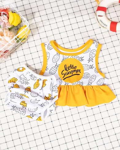 2 Pieces Toddler Girl Swimsuits Infant Baby Girl Bathing Suit Set Swimwear Summer Beach Outfit LCC2508-M in Saudi Arabia