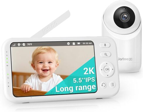 شاشة مراقبة الأطفال Jartoo 2K 5.5 بوصة مع الكاميرا والصوت، AI Cry Detect 1860ft مراقبة الأطفال طويلة المدى بدون WiFi كاميرا لاسلكية للأطفال، رؤية ليلية واضحة، ANC، التحدث في اتجاهين، ضوضاء بيضاء، 6000 مللي أمبير [2025 جديد] in Kuwait