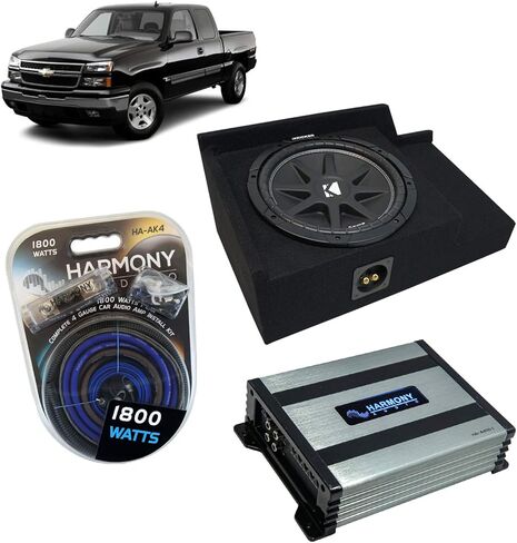 Harmony Audio متوافق مع 1999-2006 Chevy Silverado Extended Cab Truck Kicker Bundle Comp C10 Single 10 Sub Box Enclosure & Harmony HA-A400.1 Amp in Saudi Arabia