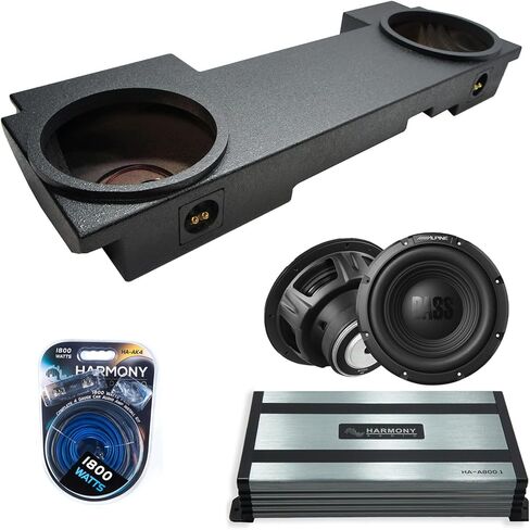 Harmony Audio Alpine متوافق مع 2002-2013 Chevy Avalanche W12S4 مزدوج 12 بوصة مضخم صوت 500 واط محمل صندوق فرعي محكم الإغلاق | حزمة HA-A800.1 800 واط، مجموعة أسلاك 4GA Amp in Kuwait