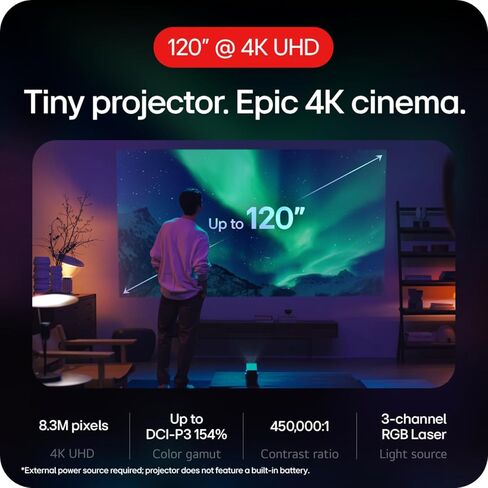 جهاز عرض LG CineBeam Q HU710PB 4K ذكي محمول مع ضبط تلقائي للشاشة، تركيز تلقائي، ليزر RGB، ما يصل إلى 154% DCI-P3، نسبة تباين 450,000:1، مكبرات صوت مدمجة، HDR10، HDMI، USB، HID in Kuwait