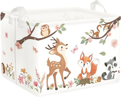 Clastyle Forest Animal Baby Storage Basket Leaf Kid Laundry Hamper Boy Girl Gift Toy Box Collapsible Clothes Organizer Nursery Bin for Bedroom, Pink Deer, 40x30x30 cm in Saudi Arabia