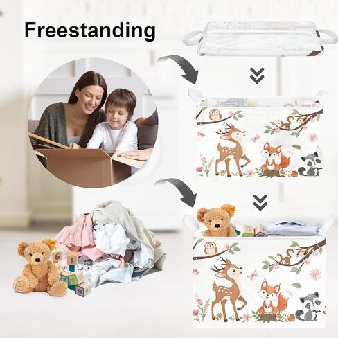 Clastyle Forest Animal Baby Storage Basket Leaf Kid Laundry Hamper Boy Girl Gift Toy Box Collapsible Clothes Organizer Nursery Bin for Bedroom, Pink Deer, 40x30x30 cm in Saudi Arabia