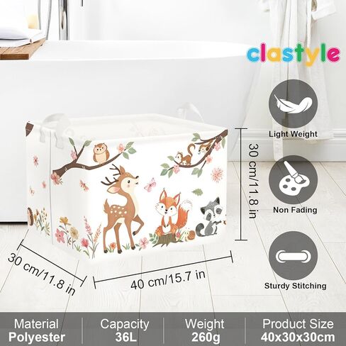 Clastyle Forest Animal Baby Storage Basket Leaf Kid Laundry Hamper Boy Girl Gift Toy Box Collapsible Clothes Organizer Nursery Bin for Bedroom, Pink Deer, 40x30x30 cm in Saudi Arabia