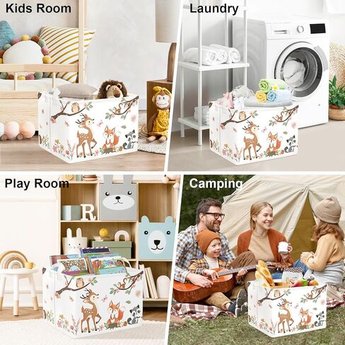 Clastyle Forest Animal Baby Storage Basket Leaf Kid Laundry Hamper Boy Girl Gift Toy Box Collapsible Clothes Organizer Nursery Bin for Bedroom, Pink Deer, 40x30x30 cm in Saudi Arabia