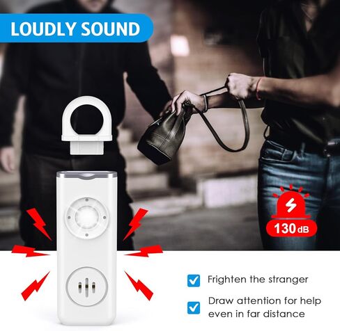 AMIR Personal Safety Alarm, Personal Alarm for Women, 130 dB Super Loud, Strobe Light and Carabiner, Safety Keychain for Women Children Men Seniors Emergency Call, White in Kuwait