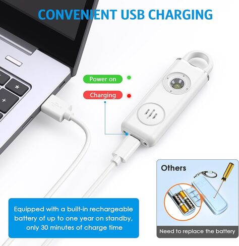 AMIR Personal Safety Alarm, Personal Alarm for Women, 130 dB Super Loud, Strobe Light and Carabiner, Safety Keychain for Women Children Men Seniors Emergency Call, White in Kuwait