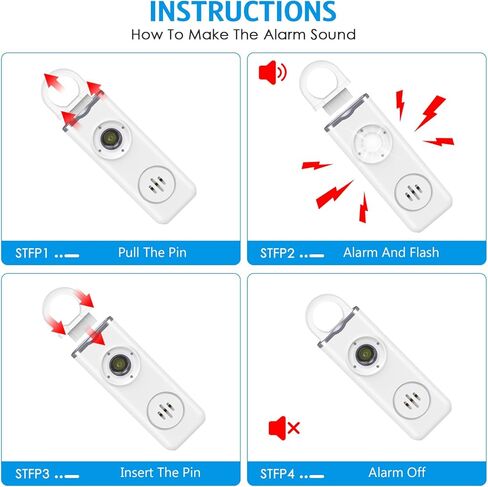 AMIR Personal Safety Alarm, Personal Alarm for Women, 130 dB Super Loud, Strobe Light and Carabiner, Safety Keychain for Women Children Men Seniors Emergency Call, White in Kuwait