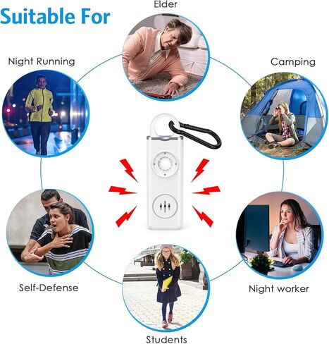 AMIR Personal Safety Alarm, Personal Alarm for Women, 130 dB Super Loud, Strobe Light and Carabiner, Safety Keychain for Women Children Men Seniors Emergency Call, White in Kuwait