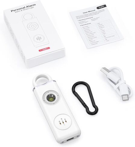 AMIR Personal Safety Alarm, Personal Alarm for Women, 130 dB Super Loud, Strobe Light and Carabiner, Safety Keychain for Women Children Men Seniors Emergency Call, White in Kuwait