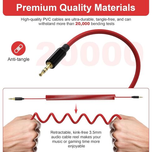 QC45 Coiled Audio Cable Compatible with Bose QuietComfort, QuietComfort Ultra, QC45, QC35, QC35 II, QC25, NC700 Headphones 2.5mm to 3.5mm Aux Cord with 6.35mm Adapter, 4ft-16ft (Red) in Kuwait