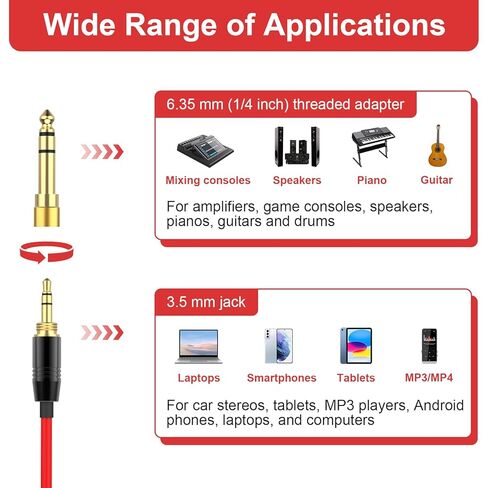 QC45 Coiled Audio Cable Compatible with Bose QuietComfort, QuietComfort Ultra, QC45, QC35, QC35 II, QC25, NC700 Headphones 2.5mm to 3.5mm Aux Cord with 6.35mm Adapter, 4ft-16ft (Red) in Kuwait