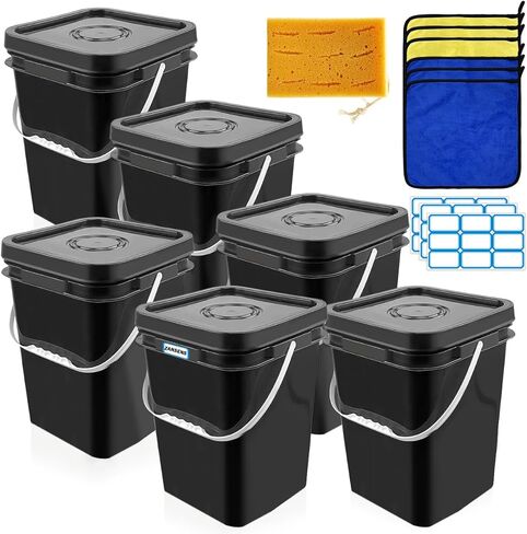 12 Pcs 5 Gallon Square Bucket with Lid and Plastic Handle Storage Food Container Industrial Bucket(with DIY Label Stickers Towel and Brush) for Multi-Purpose Art Paint Storage Bucket Crafts in Saudi Arabia