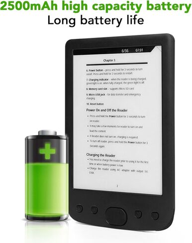 قارئ الكتب الإلكترونية 6، تقنية شاشة لمس عالية الدقة لقارئ الكتب الإلكترونية صديقة للعين، ذاكرة تخزين داخلية 8 جيجابايت مدمجة وبطاقة TF سعة 32 جيجابايت قابلة للتوسيع، تنسيقات ملفات مدعومة متعددة in Kuwait