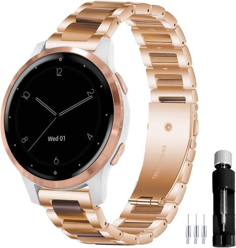 18MM General Resin Stainless Steel Watchband Compatible with Garmin Vivoactive 4S/Vivomove 3S 39mm/Venu 2S/Forerunner 255S Music Smartwatch Wristband Replacement Metal Strap in Saudi Arabia