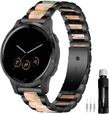 18MM General Resin Stainless Steel Watchband Compatible with Garmin Vivoactive 4S/Vivomove 3S 39mm/Venu 2S/Forerunner 255S Music Smartwatch Wristband Replacement Metal Strap in Saudi Arabia