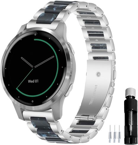 18MM General Resin Stainless Steel Watchband Compatible with Garmin Vivoactive 4S/Vivomove 3S 39mm/Venu 2S/Forerunner 255S Music Smartwatch Wristband Replacement Metal Strap in Saudi Arabia