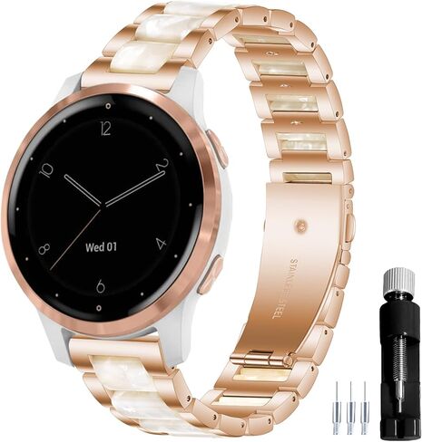 18MM General Resin Stainless Steel Watchband Compatible with Garmin Vivoactive 4S/Vivomove 3S 39mm/Venu 2S/Forerunner 255S Music Smartwatch Wristband Replacement Metal Strap in Saudi Arabia