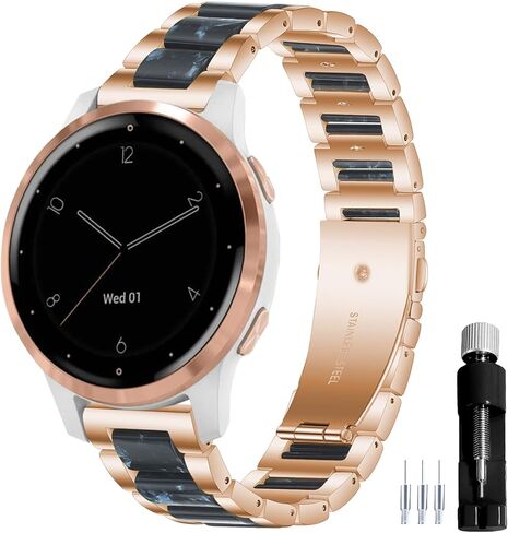18MM General Resin Stainless Steel Watchband Compatible with Garmin Vivoactive 4S/Vivomove 3S 39mm/Venu 2S/Forerunner 255S Music Smartwatch Wristband Replacement Metal Strap in Saudi Arabia