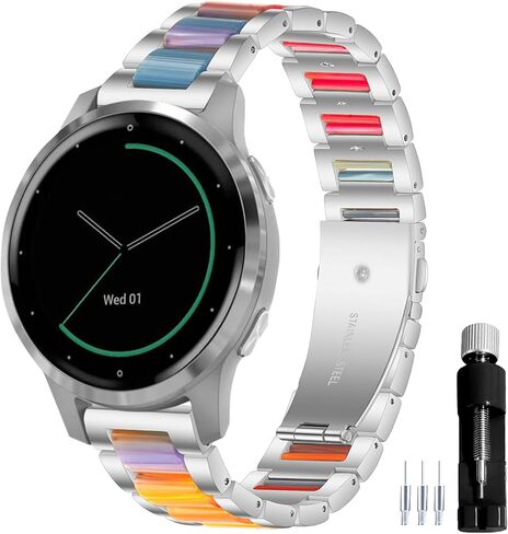 18MM General Resin Stainless Steel Watchband Compatible with Garmin Vivoactive 4S/Vivomove 3S 39mm/Venu 2S/Forerunner 255S Music Smartwatch Wristband Replacement Metal Strap in Saudi Arabia